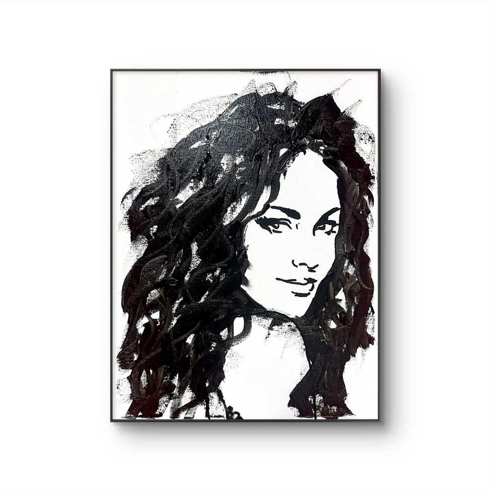 Papa Diouf Original Painting Woman Silhouette Abstract Black White 11x14 New